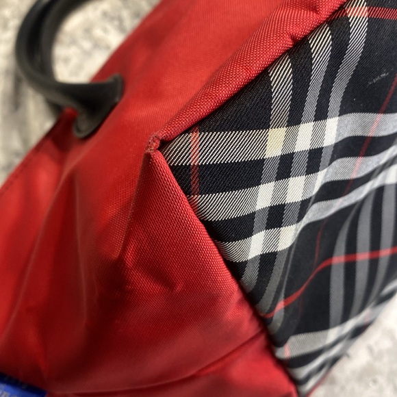 Burberry Blue Label Mini Red Tote w/ Nova Check Print EUC - Picture 4 of 11